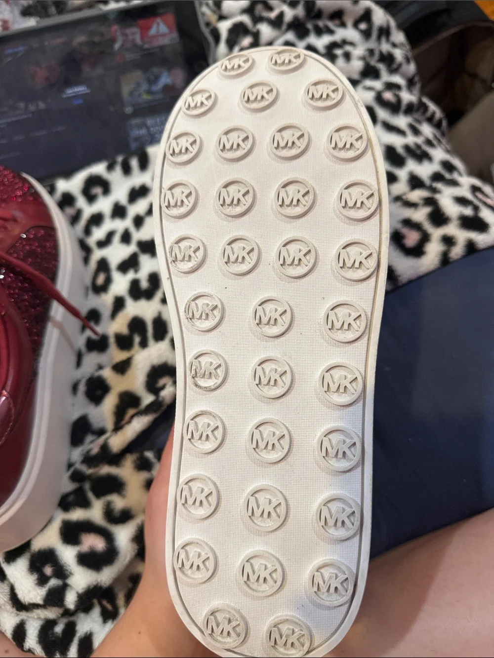 Michael Kors Burgundy Crystal-Embellished Lace-Up Sneakers